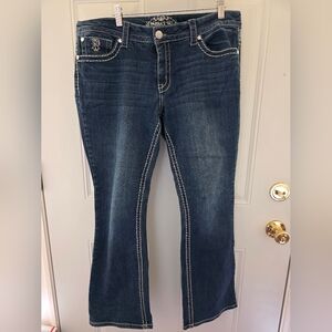 Paisley Sky Dark Blue Flare Jeans Size 16